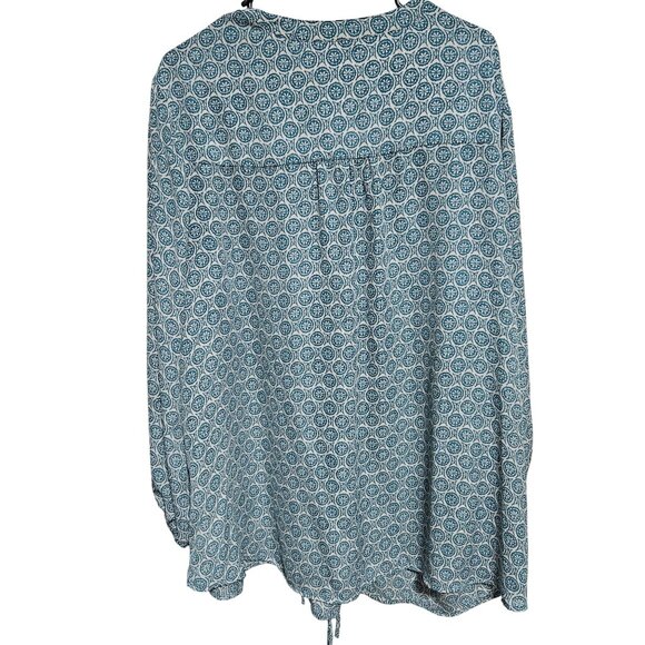 Terra & Sky Blue Printed Blouse Womens Plus Size 3X Button Up Tie Waist Top - Picture 2 of 4